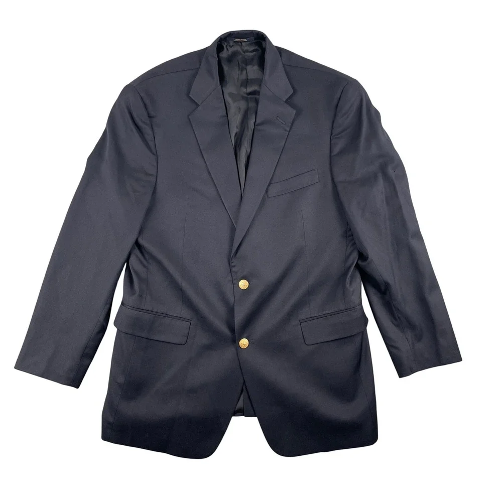Hart Schaffner Marx Gold Blazer Mens 42R Navy Blue Sport Coat Vintage Jacket USA